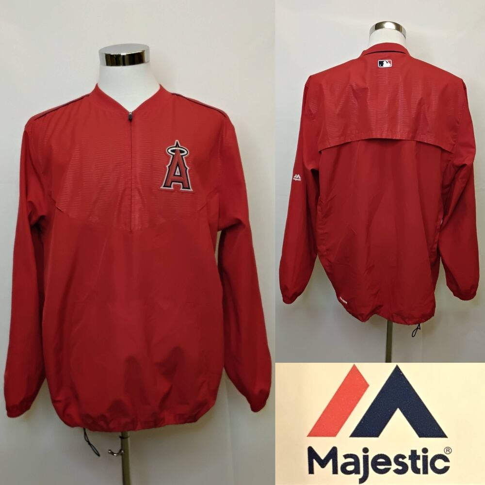 MLB Los Angeles Angles Majestic Windbreaker Men's L Red Cool Base 1/4 Zip #J5598